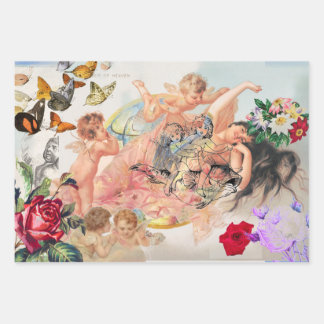 フラットシートギフトラップレトロバレンタインデーデザイン ラッピングペーパーシート