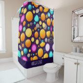 フラットスマイルサークルオレンジブルーレトロパターン シャワーカーテン (インサイチュ)