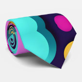 フラットスマイルサークルオレンジブルーレトロパターン ネクタイ (ロール)