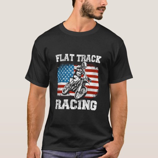 フラットトラックオートバイレーシングアメリカンフラッグスピードワ Tシャツ (正面)