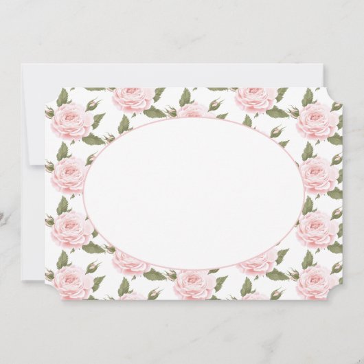 フラットノートカードまたは招待状-ヴィンテージピンクローズ 招待状 (正面)