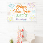 フラットハカラフルッピーニューイヤーお祝い – ホワイト 横断幕 (インサイチュ)