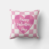 フラットピンクハートチェックハッピーバレンタインデー クッション (裏面)