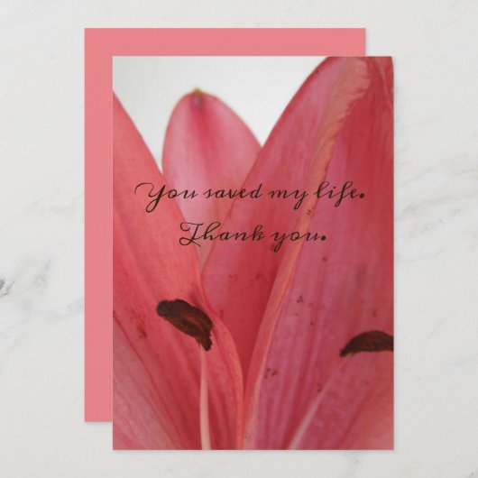 フラットピンク花びら救ユーマイライフカード サンキューカード (正面/裏面)