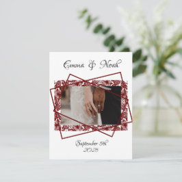 フラットフォトマルーン結婚テンプレートサンキューカード セーブザデート