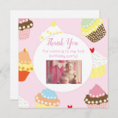 フラットフォト誕生日サンキューカードとカップケーキ サンキューカード (正面/裏面)