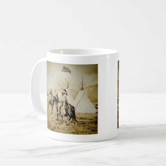 フラットヘッドインディアンヴィンテージ先住民アメリカンウォリアーズ コーヒーマグカップ (正面左)