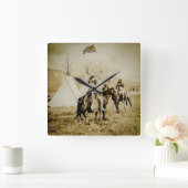 フラットヘッドインディアンヴィンテージ先住民アメリカンウォリアーズ スクエア壁時計 (ホーム)