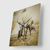 フラットヘッドインディアンヴィンテージ先住民アメリカンウォリアーズ スクエア壁時計 (傾斜)