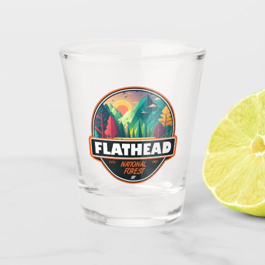 フラットヘッドナショナルフォレストモンタナエンブレム ショットグラス (正面)