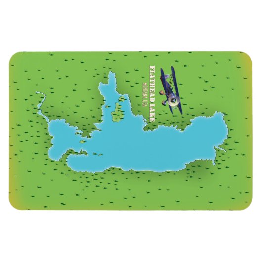 フラットヘッドモンタナ湖USAの地図の旅行ポスター。 マグネット (横)