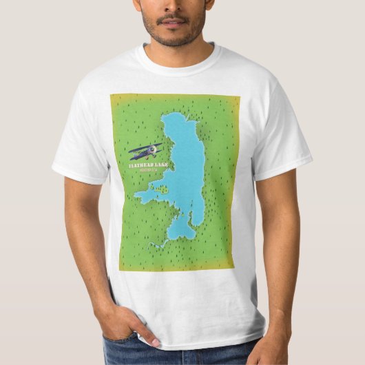 フラットヘッドモンタナ湖USAの地図の旅行ポスター。 Tシャツ (正面)