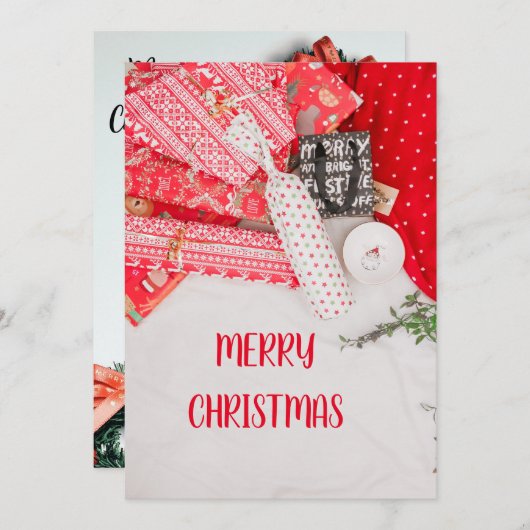 フラットホリデーカードメリークリスマス シーズンカード (正面/裏面)