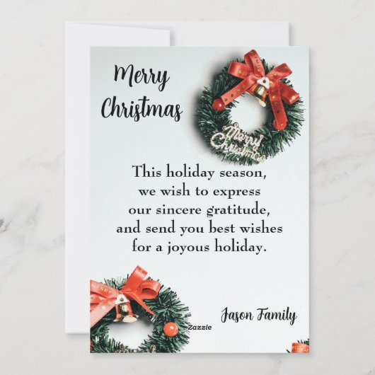 フラットホリデーカードメリークリスマス シーズンカード (裏面)