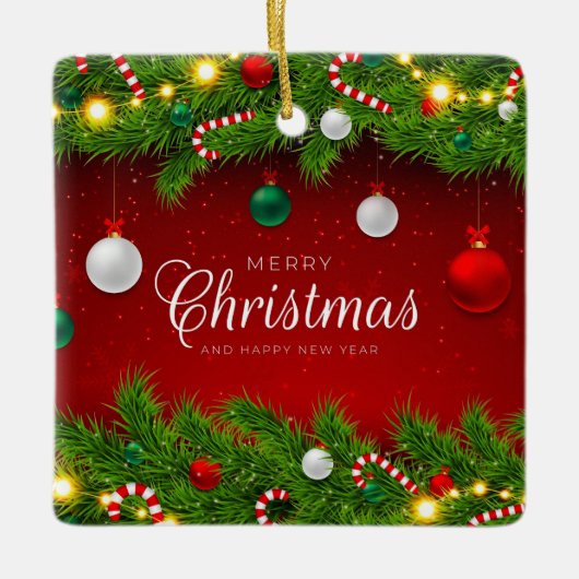 フラットホリデーカード、サイズ： 4.25インチx 5.5インチ、紙: Matt セラミックオーナメント (正面)