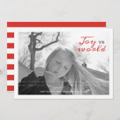 フラットホリデーフォトクリスマスキッズ，世界に喜び シーズンカード (正面/裏面)