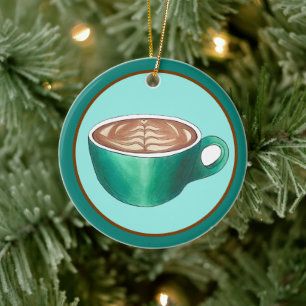 フラットホワイトラテカプチーノコーヒーショップハウスカフェ セラミックオーナメント