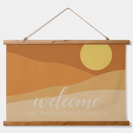 フラットボホマウンテンサンセットデザートカラーズウェルカム 吊り下げ型タペストリー (正面)