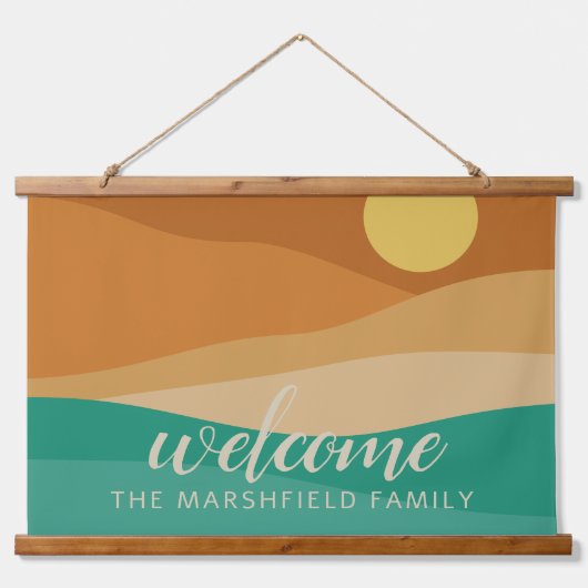 フラットボホマウンテンサンセットデザートカラーズウェルカム 吊り下げ型タペストリー (正面)