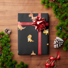 フラットミニマル可愛い恐竜オンブラック ラッピングペーパー