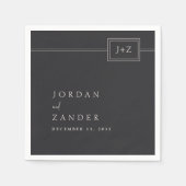 フラットモダンブラックミニマリストモノグラム結婚ズ スタンダードカクテルナプキン (正面)