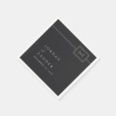 フラットモダンブラックミニマリストモノグラム結婚ズ スタンダードカクテルナプキン (角)