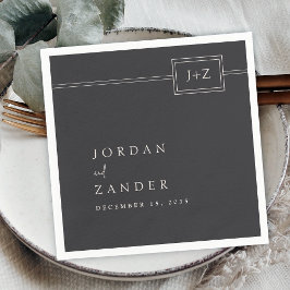 フラットモダンブラックミニマリストモノグラム結婚ズ スタンダードカクテルナプキン