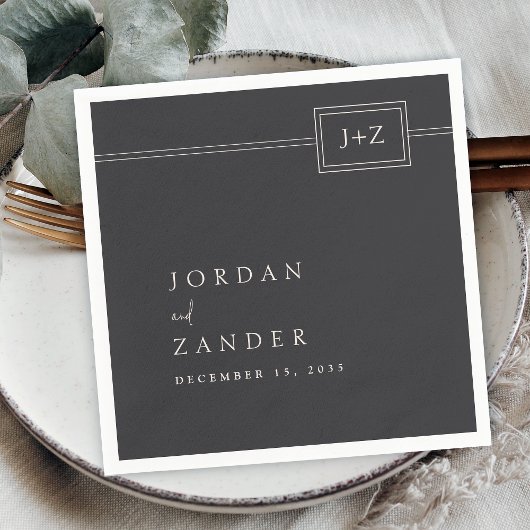 フラットモダンブラックミニマリストモノグラム結婚ズ スタンダードカクテルナプキン