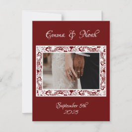 フラット写真テンプレート結婚ズサンキューカードマルーン セーブザデート