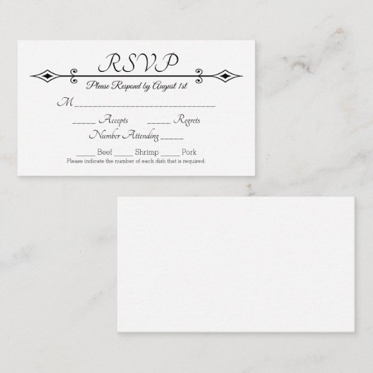 フラット招待状エレガントブラックレースウェディングRSVP エンクロージャーカード (正面/裏面)