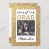 フラット金ゴールドスパークルグリッター1写真卒業 招待状 (正面/裏面)