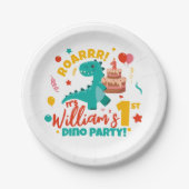 フラット1thバースデーディノパーティー カラフル ペーパープレート (正面)