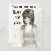 フラッパーの女の子の新年の招待 招待状 (正面/裏面)