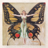 フラッパーの女の子の蝶への変態1922 ガラスコースター (正面)