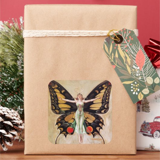 フラッパーの女の子の蝶への変態1922 スクエアシール (クリスマス)