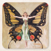 フラッパーの女の子の蝶への変態1922 スクエアペーパーコースター (正面)