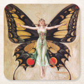 フラッパーの女の子の蝶への変態1922 スクエアペーパーコースター (正面)