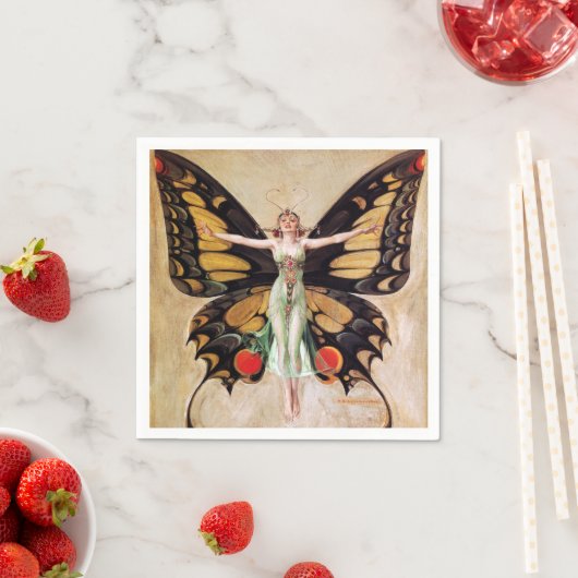 フラッパーの女の子の蝶への変態1922 スタンダードカクテルナプキン (インサイチュ)