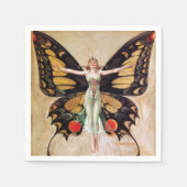 フラッパーの女の子の蝶への変態1922 スタンダードカクテルナプキン (正面)
