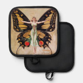 フラッパーの女の子の蝶への変態1922 鍋敷き (正面/裏面)