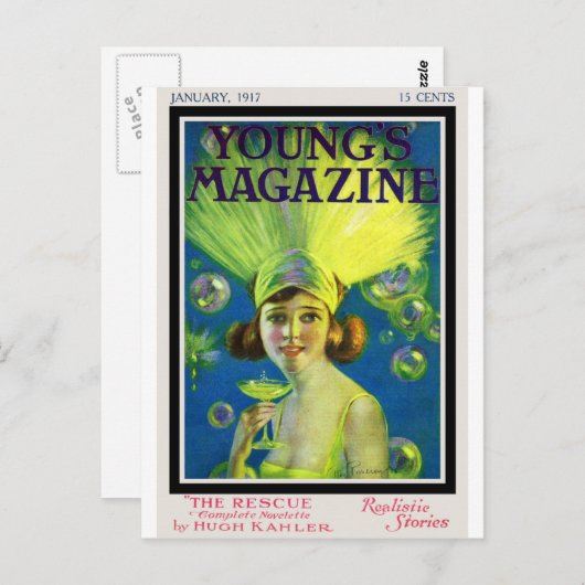 フラッパーシャンペン及び泡旧式な雑誌カバー ポストカード (正面/裏面)