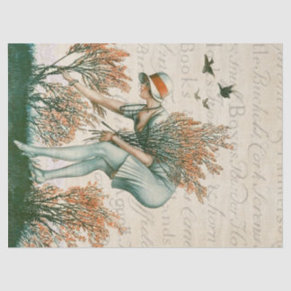 フラッパースタイルの女の子、花を集める。 薄葉紙