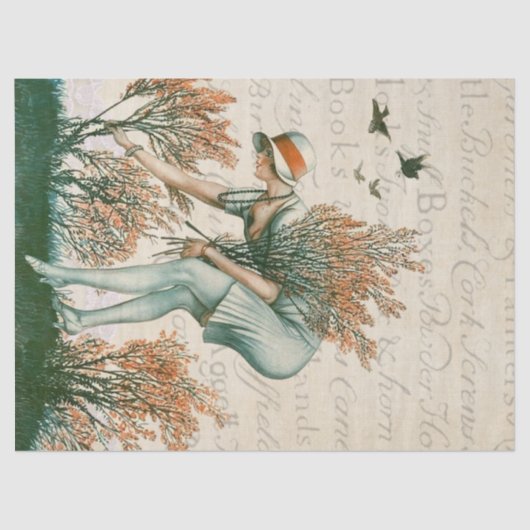 フラッパースタイルの女の子、花を集める。 薄葉紙 (正面)