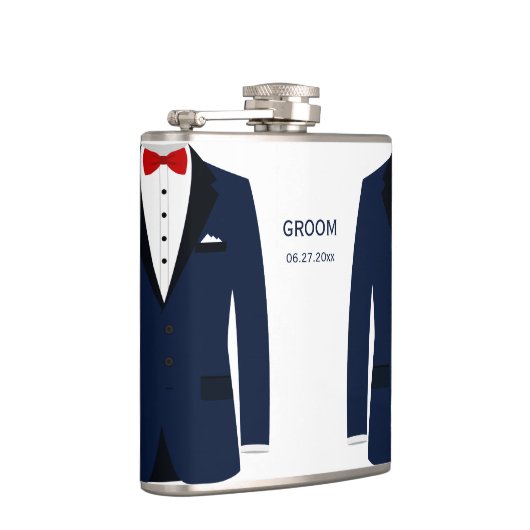 フラッパーソナライズされたクゲイ結婚の新郎ブルーへの贈り物 フラスク (右)