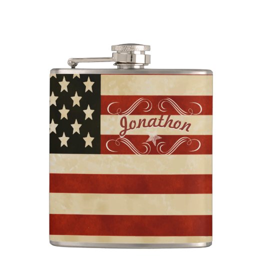 フラッパーソナライズされたク米国国旗 フラスク (正面)