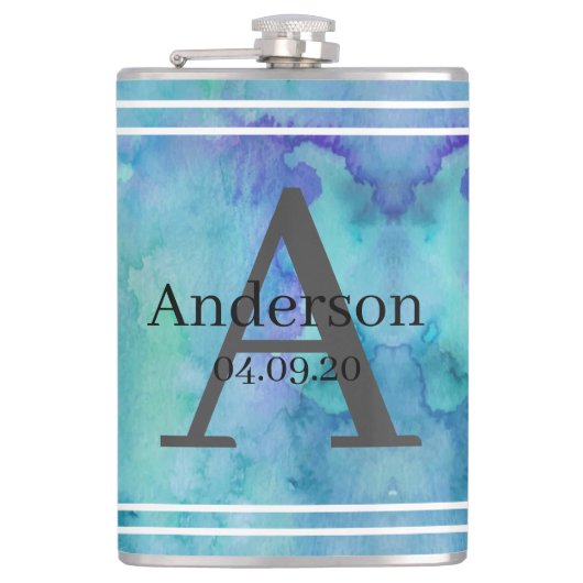 フラッパーソナライズされたク絞り染め姓イニシャル日 フラスク (正面)