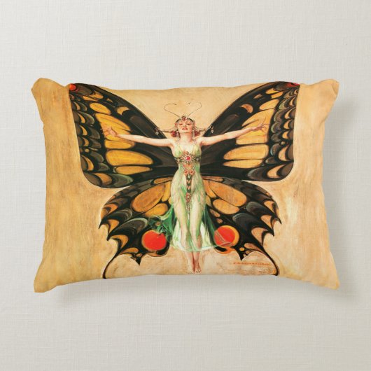 フラッパーバタフライ飛んでいるウーマンイラストレーション アクセントクッション (正面)