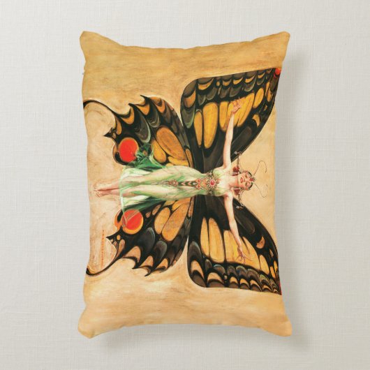 フラッパーバタフライ飛んでいるウーマンイラストレーション アクセントクッション (正面(垂直))