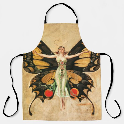 フラッパーバタフライ飛んでいるウーマンイラストレーション エプロン (正面)