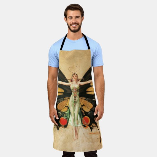 フラッパーバタフライ飛んでいるウーマンイラストレーション エプロン (着用した状態)